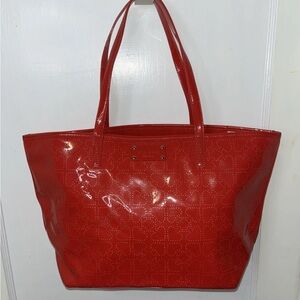 Kate Spade Bag Harmony Metro Chili Red Tote Bag Perforated Heart Pattern Purse